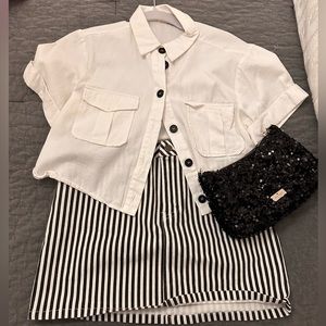 Black and white striped denim skirt